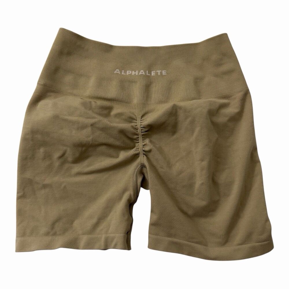 Alphalete Biker Shorts Womens Medium Chai Tan Amplify Seamless High Rise Scrunch